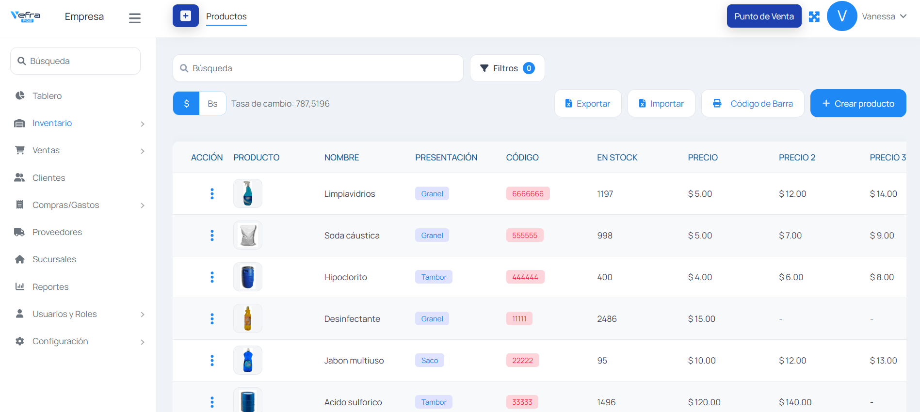 Plataforma Vefra — módulo de productos