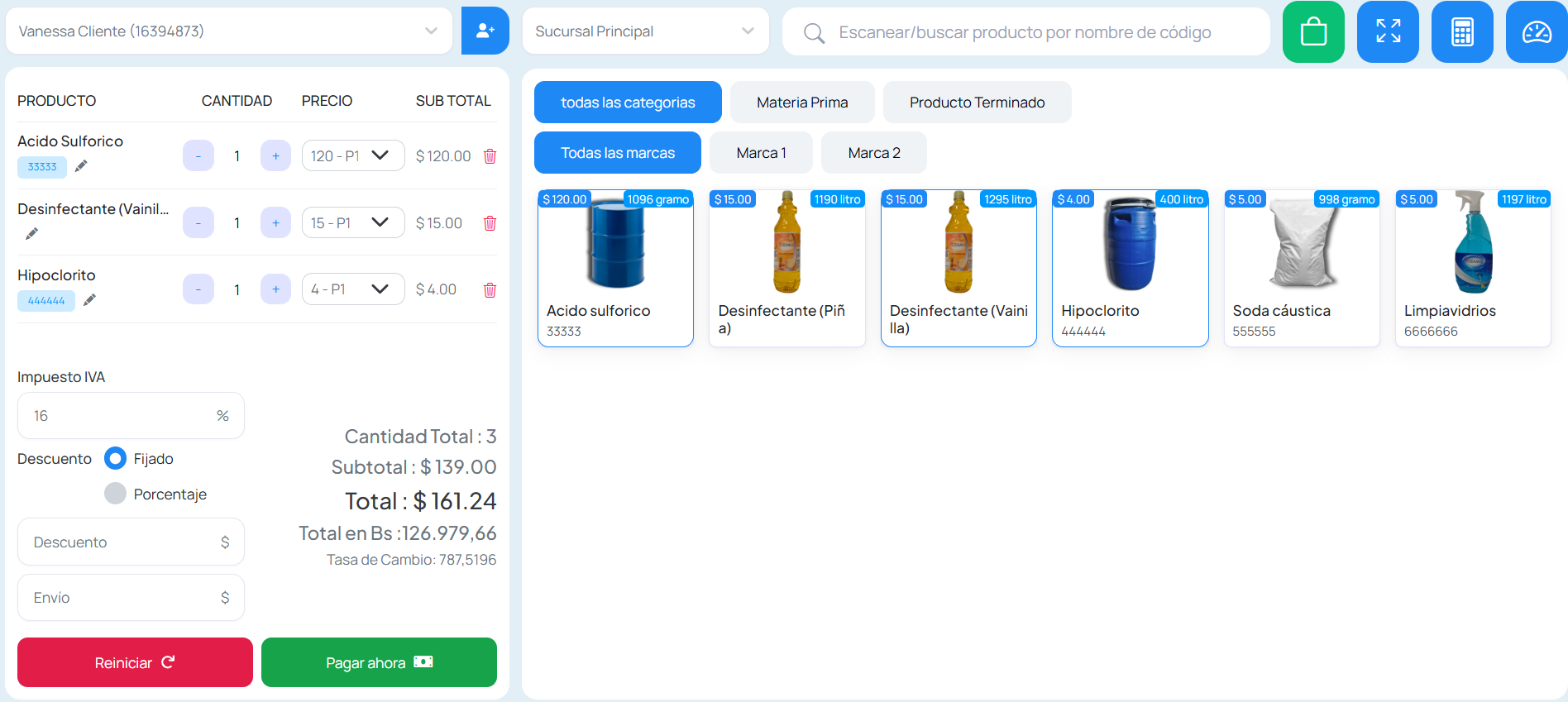 Pantalla de venta de Vefra POS